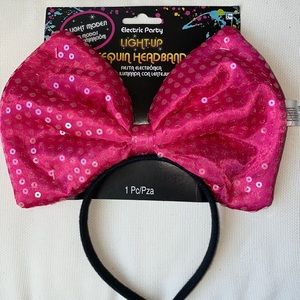 Electric Party Light up Sequin headband pink bow NWT